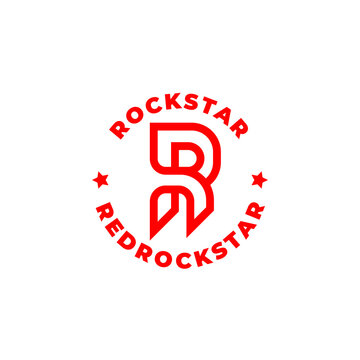 Red Rock Star Letter R Initial Logo Stamp. Vector Illustration