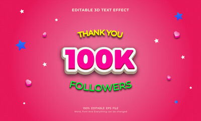 100K Subscribers 3D Text Effect Style, Shiny Bold 3D Text Style Font Premium Vector