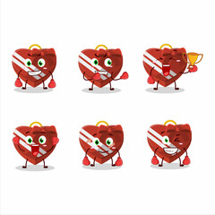 A sporty red love gift box boxing athlete cartoon mascot design