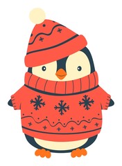 Fototapeta premium Penguin cartoons clip art. Cute Christmas penguin vector illustration