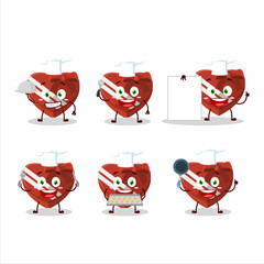 Cartoon character of red love gift box with various chef emoticons
