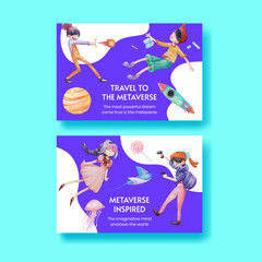 Facebook template with metaverse technology concept,watercolor style