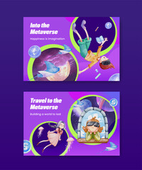 Facebook template with metaverse technology concept,watercolor style