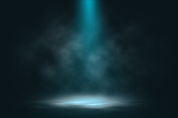 Blue smoke spotlight on stage night studio entertainment background. - obrazy, fototapety, plakaty