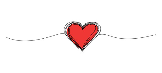 hand drawn heart on a white background , continuous line drawing, vector design