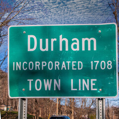 Reflective Town line street sign for the town of Durham connecticut
