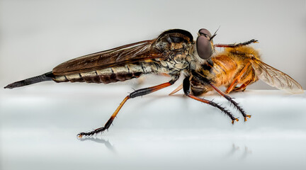 Assassin or Robber Fly with a Bee as Prey
