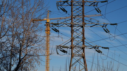 power lines on a sky