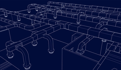 architectural isometric blueprint of HVAC system in BIM vector