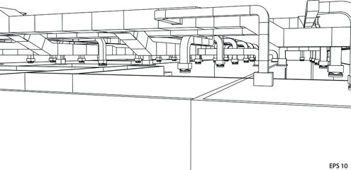 architectural perspective blueprint of HVAC system in BIM vector eps 10