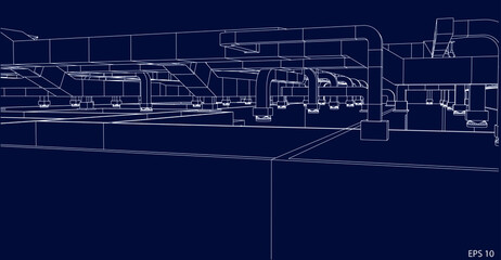 architectural perspective blueprint of HVAC system in BIM vector eps 10