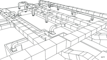 architectural isometric blueprint of HVAC system in BIM vector