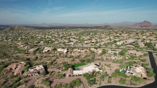 Drone Flight Over Suburban Houses by Golf Course in Arizona