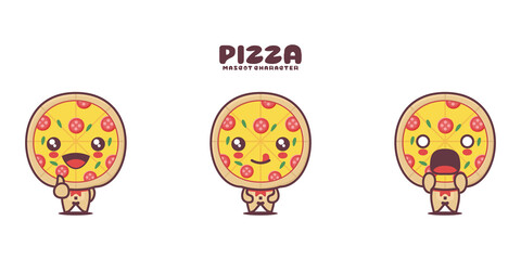 vector pizza cartoon mascot, with different expressions