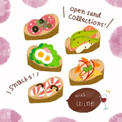 バゲットのオープンサンドイッチ、おつまみ
