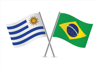 Uruguay and Brazil flags. Uruguayan and Brazilian flags isolated on white background. Vector illustration. - Powered by Adobe