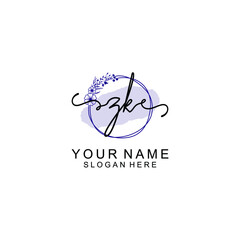 Initial ZK beauty monogram and elegant logo design  handwriting logo of initial signature