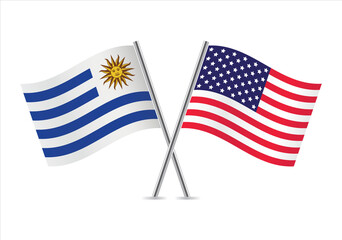 Uruguay and America flags. Uruguayan and American flags, isolated on white background. Vector illustration.