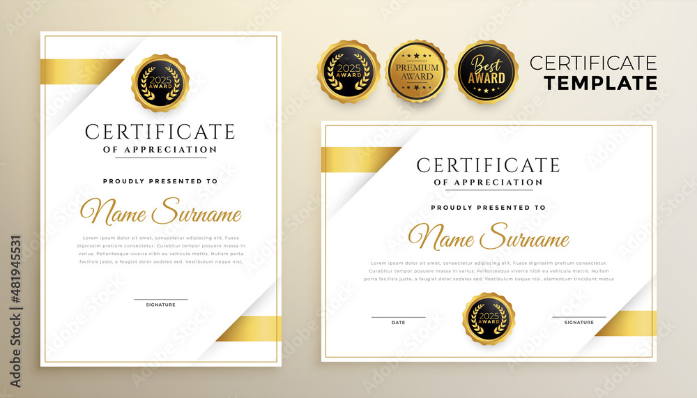 Poster elegant golden multipurpose certificate template set of two