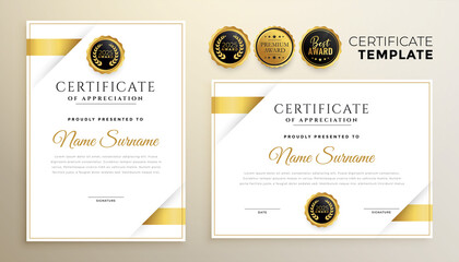elegant golden multipurpose certificate template set of two - obrazy, fototapety, plakaty