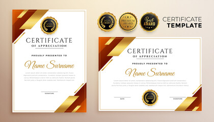 business certificate template with golden geometric shapes