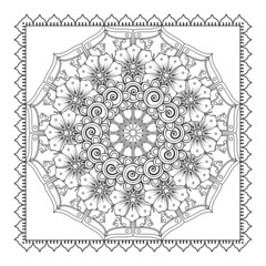 Circular pattern in form of mandala for Henna, Mehndi, tattoo, decoration. Decorative ornament in ethnic oriental style. Coloring book page.