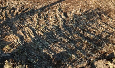 Pahoehoe - ropy coils of lava along Lava Trail in Hell's Half Acre, Idaho rest area