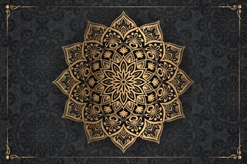 Wall murals Mandala Ornamental luxury mandala pattern background with royal golden arabesque pattern Arabic Islamic east style. Traditional Turkish, Indian motifs. Great for fabric and textile, wallpaper, packaging etc.
