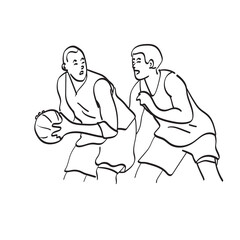 line art two men basketball players competition illustration vector hand drawn isolated on white background