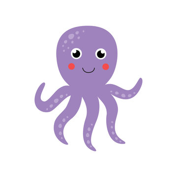 Vector illustration of cute octopus isolated on white background.