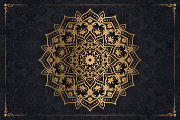 Ornamental luxury mandala pattern background with royal golden arabesque pattern Arabic Islamic east style. Traditional Turkish, Indian motifs. Great for fabric and textile, wallpaper, packaging etc. - obrazy, fototapety, plakaty