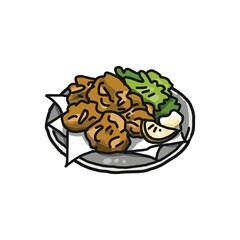 お皿に盛りつけられた鶏の唐揚げのイラスト。