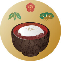 おしるこ　お汁粉　汁粉　あんこ　おもち　食べ物　正月　冬　水彩　アナログタッチ　イラスト素材