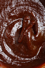 Top view of a closeup of bbq sauce