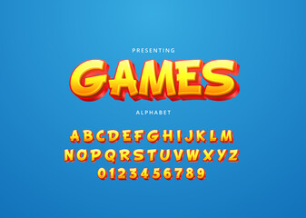 Playful style text effect, trendy game title font alphabet and number