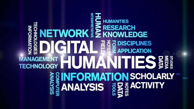 4k Digital Humanities Animated Tag Word Cloud;Text Design Animation typography seamless loop.