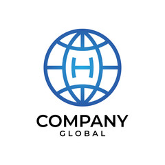 letter H globe line vector logo design