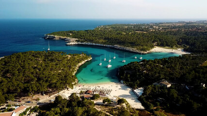Fototapeta premium Cala Mondrago, a small sandy beach in the Mondrago Natural Park