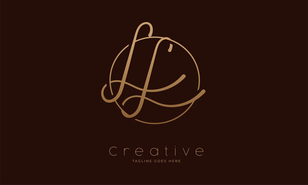 Initial LL Logo. hand drawn letter LL in circle with gold colour. usable for business. personal and company logos. vector illustration
