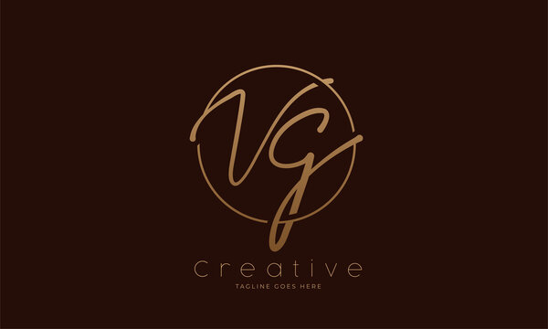 Initial VG Logo. hand drawn letter VG in circle with gold colour. usable for business. personal and company logos. vector illustration
