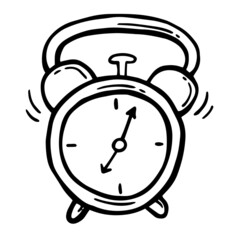 Doodle style retro alarm clock illustration in vector format suitable for web, print, or advertising use.