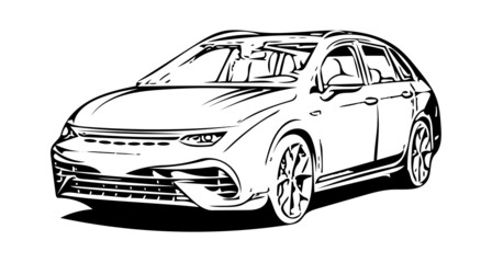 Outline drawing estate car. line art style of Modern wagon body auto