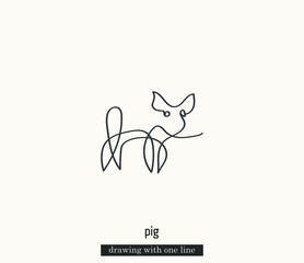 An animal drawn with a single line. Pig