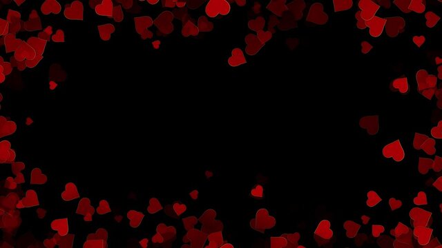 A frame of red hearts floating on a transparent alpha channel background in a seamless loop.