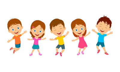 cute cartoon kids jumping