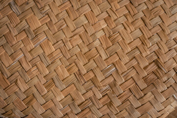 Close up texture and background woven bamboo on the traditional bags. The picture perfect abstract background.