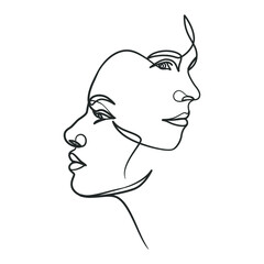 Continuous line drawing of woman face. One line woman portrait
