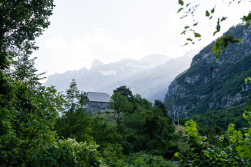 Fototapeta na wymiar Mountain landscape in national park Theth in the Albanian alps.