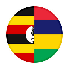 round icon with uganda and mauritius flags. vector illustration isolated on white background