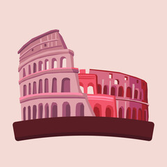 The old stadium is Colloseum in Roma City, Italy. 7 wonders of the world. Vector illustration flat.